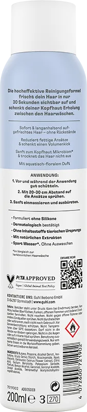 Guhl 30_sek Trockenshampoo Volumen & Frische Rückseite
