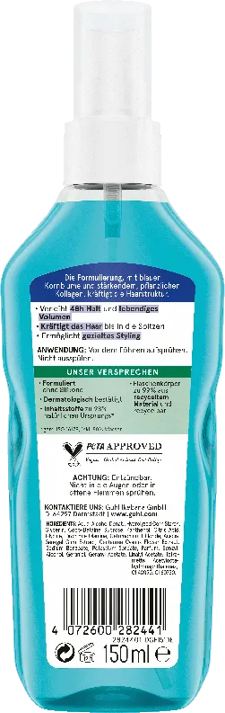 Langzeit Volumen Föhnspray Rückseite